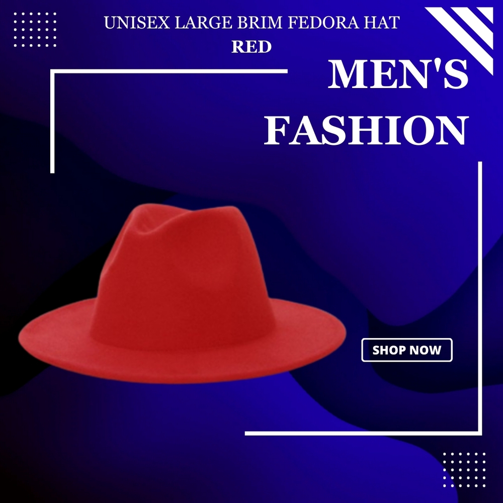 UNISEX LARGE BRIM  Red  Fedora Hat